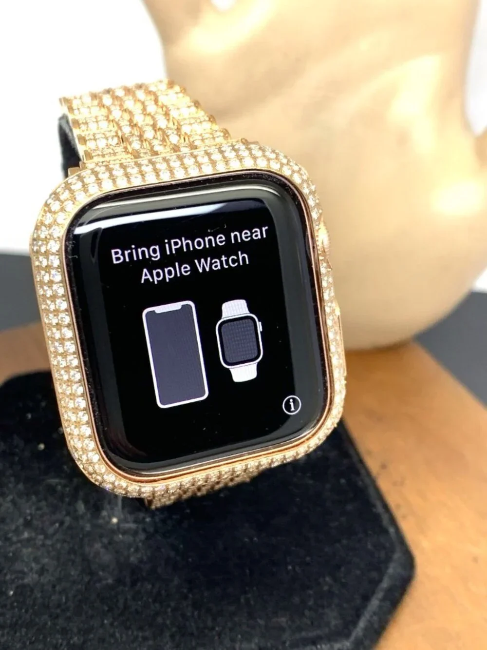 Apple Watch Series 5 Iced Out Real Diamonds Rose Gold Tone Stainless Steel Band